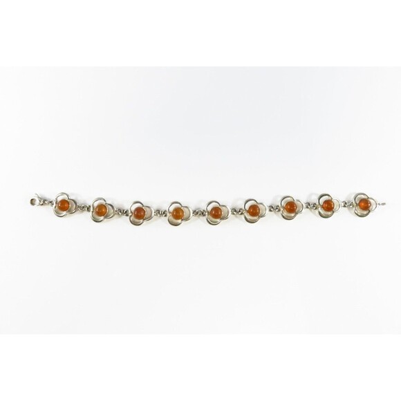 7 3/4" Modernist Sterling Silver Amber Cabochon Bracelet Lobster Clasp - Picture 3 of 12